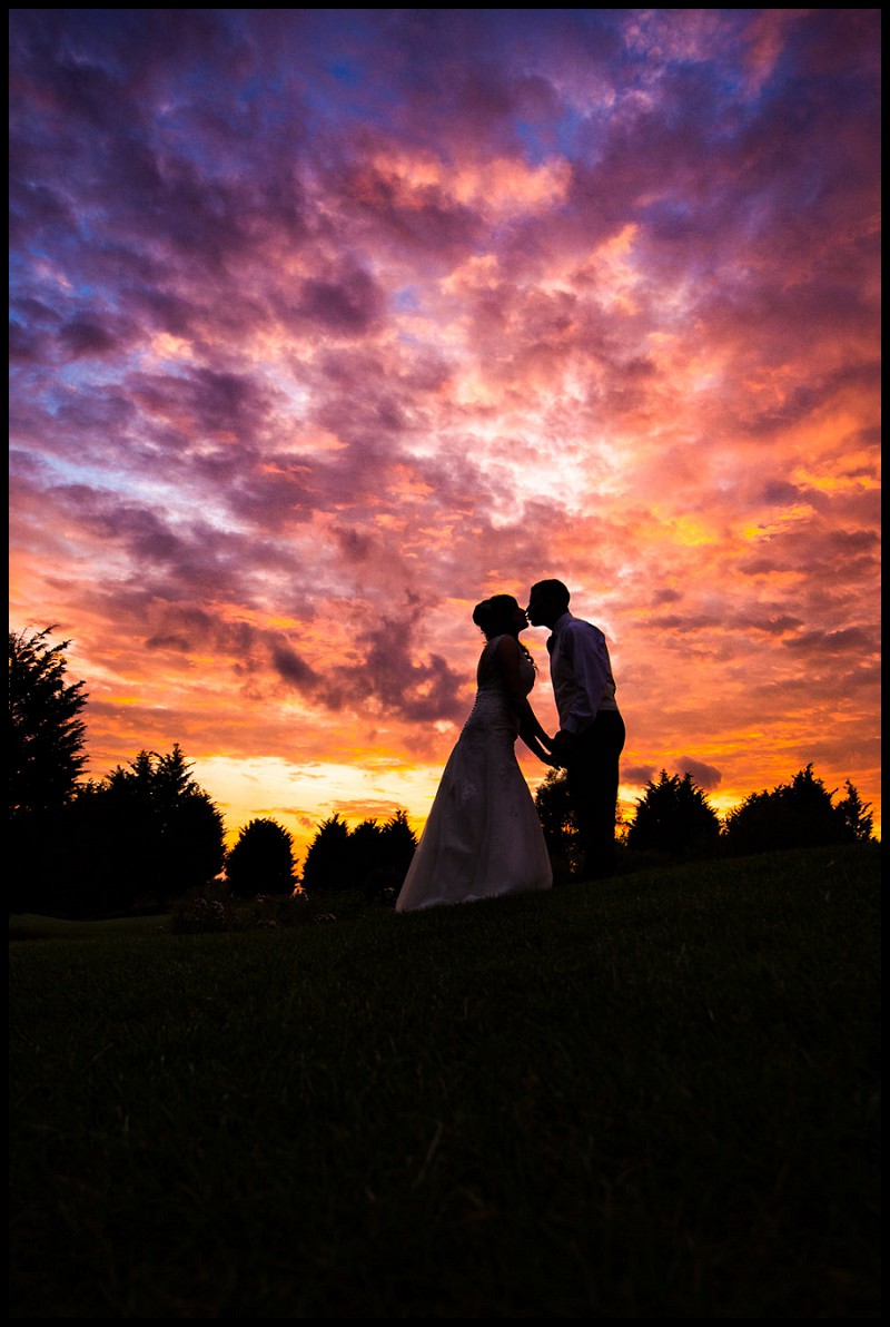 Bride and Groom at Sunset, Romantic wedding photography at Channels Golf Club