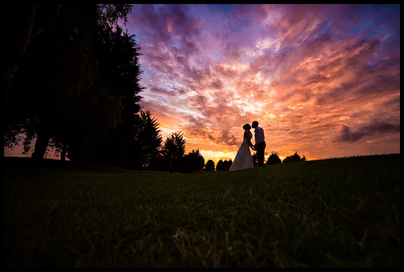 Bride and Groom at Sunset, Romantic wedding photography at Channels Golf Club
